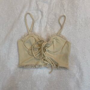 SHEIN Cream Lace-Up Cropped Cami Top